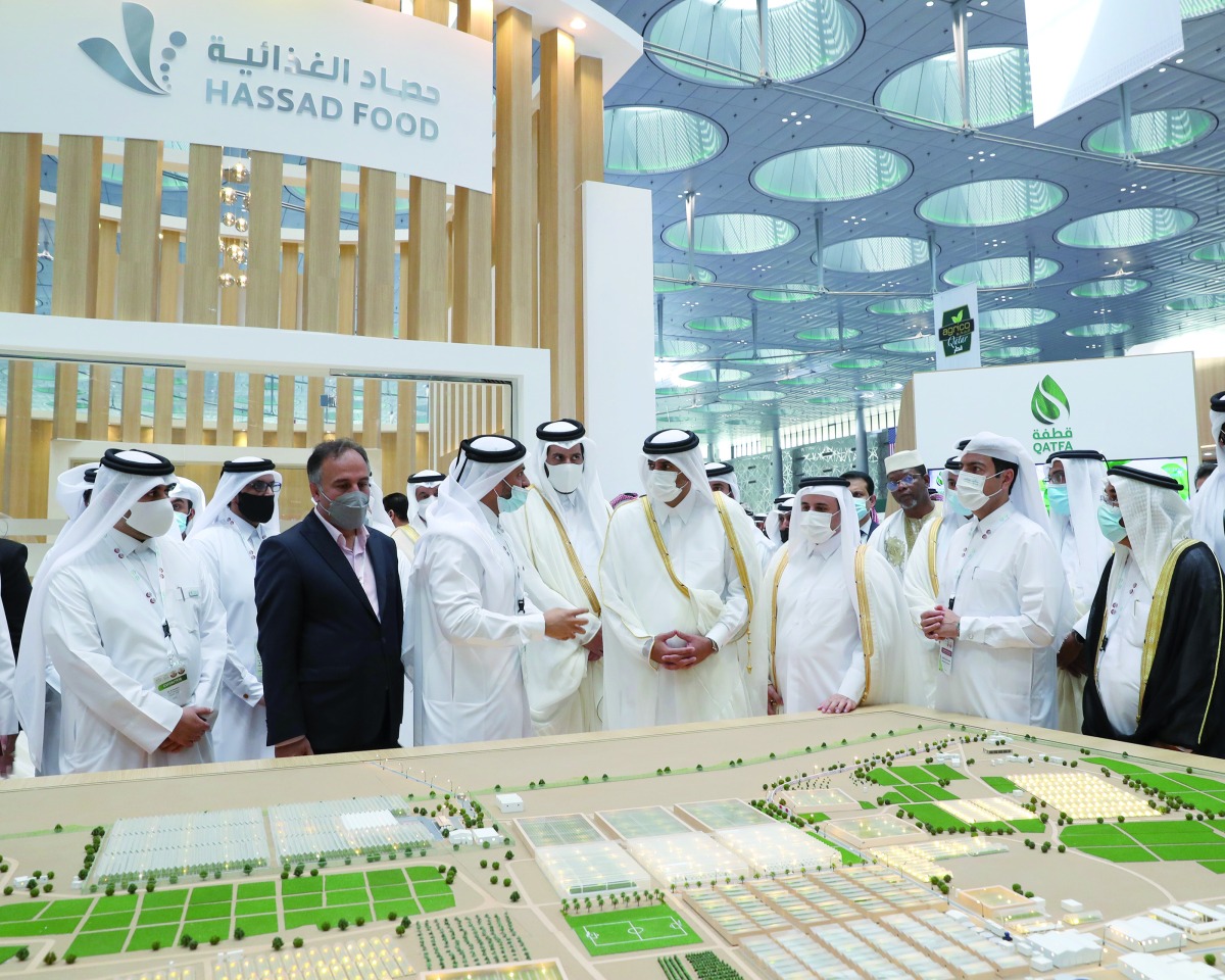 Prime Minister and Minister of Interior H E Sheikh Khalid bin Khalifa bin Abdulaziz Al Thani during the inauguration of the 9th Qatar International Agricultural Exhibition (AgriteQ) at DECC, yesterday.
