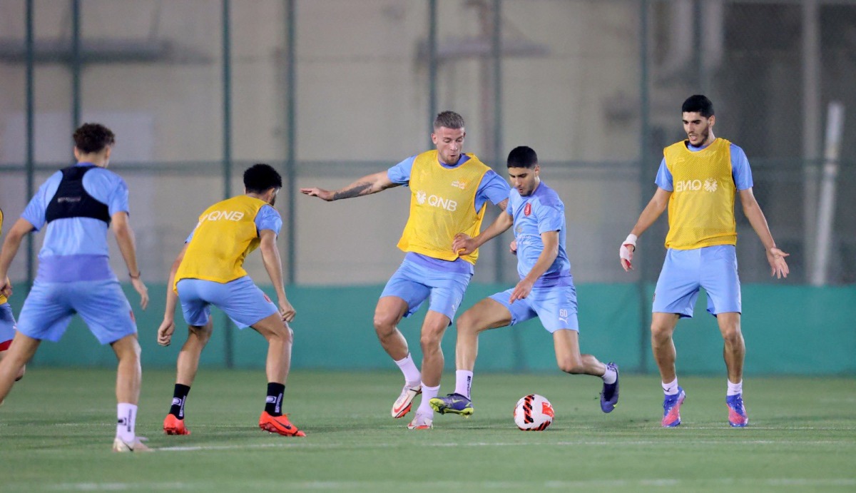 Al Duhail players during a training session yesterday. 