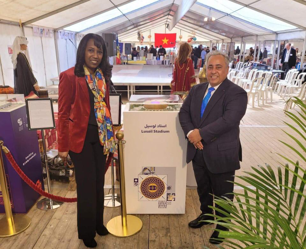 Ambassador of Qatar to France H E Sheikh Ali bin Jassim Al Thani and Mayor of Yebles Marieme Tamata-Varin at Qatar's pavilion. 