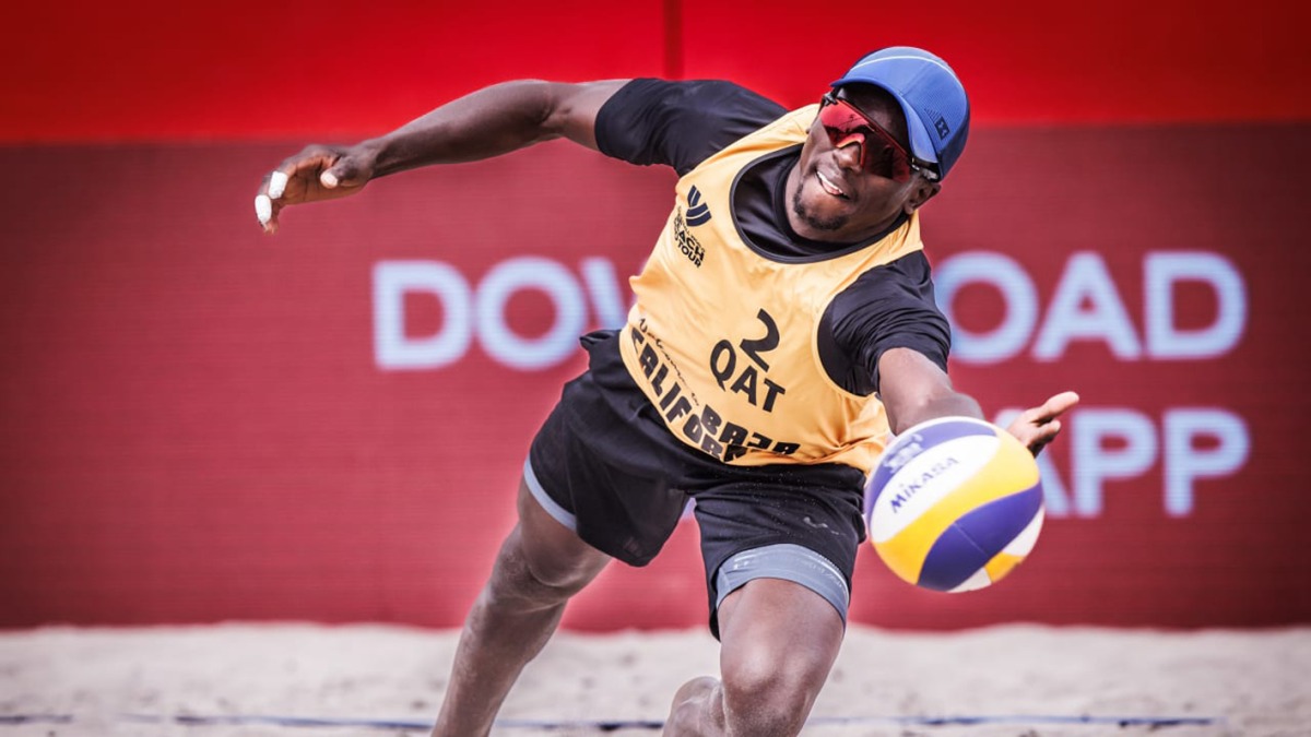 Qatar's Ahmed Tijan in action during the Rosarito Elite 16 event of the Volleyball World Beach Pro Tour, yesterday.