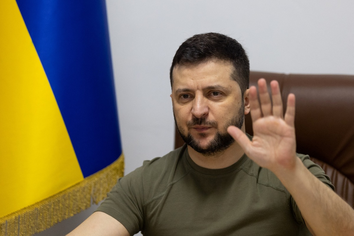 Ukraine's President Volodymyr Zelenskiy gestures during a meeting . Ukrainian Presidential Press Service/Handout via REUTERS