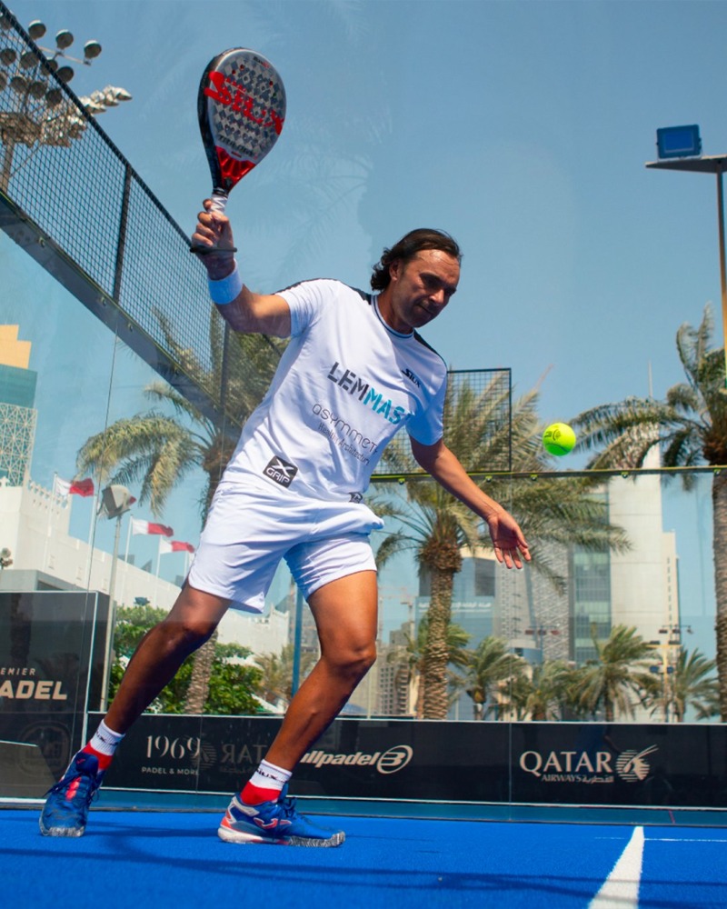 A padel player in action during yesterday's qualifying round.