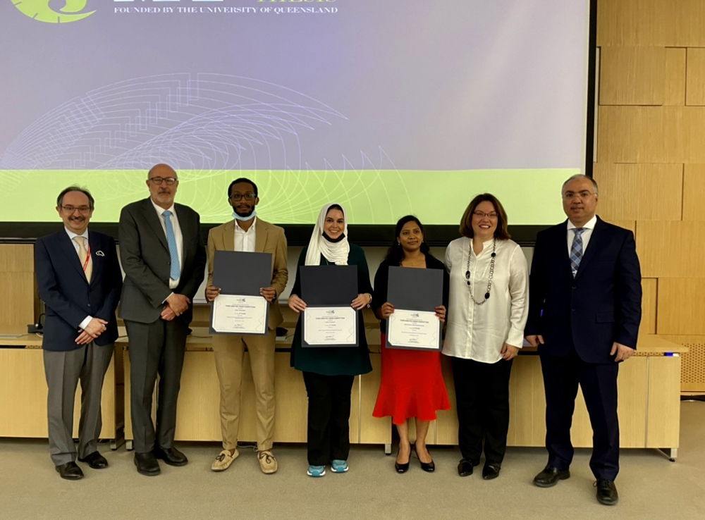 Officials with winners of the 3MT competition during an honouring ceremony.