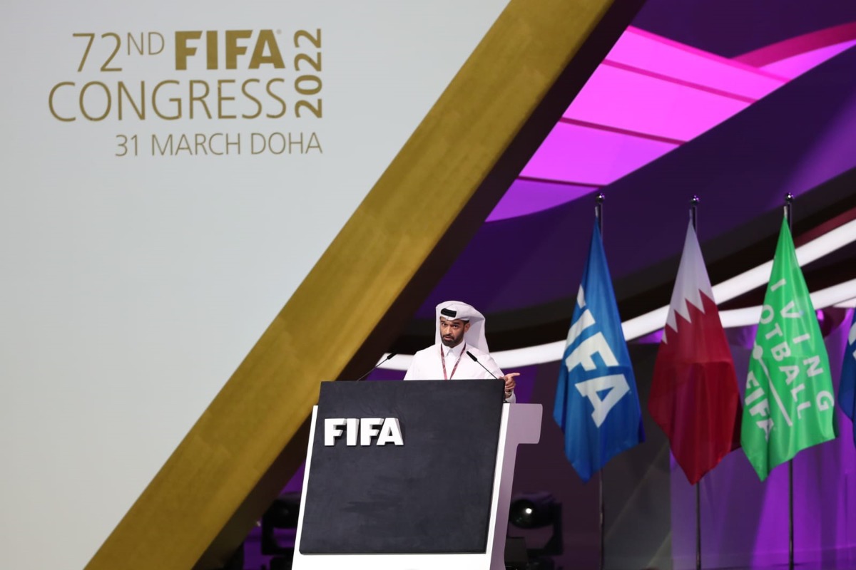 Secretary General of the Supreme Committee for Delivery & Legacy Hassan Al Thawadi addresses the 72nd FIFA Congress.