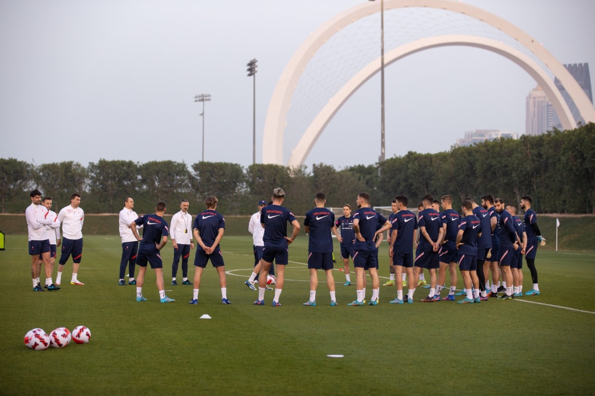 Croatia national team players with coach Zlatko Dalic during a training session in Doha at one of Qatar's State-of-the-art training facilities. 
