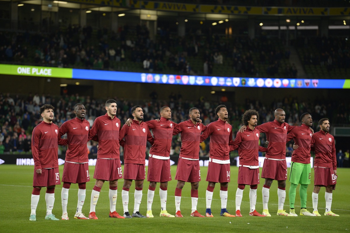 Qatar players line up before a match in this file photo.