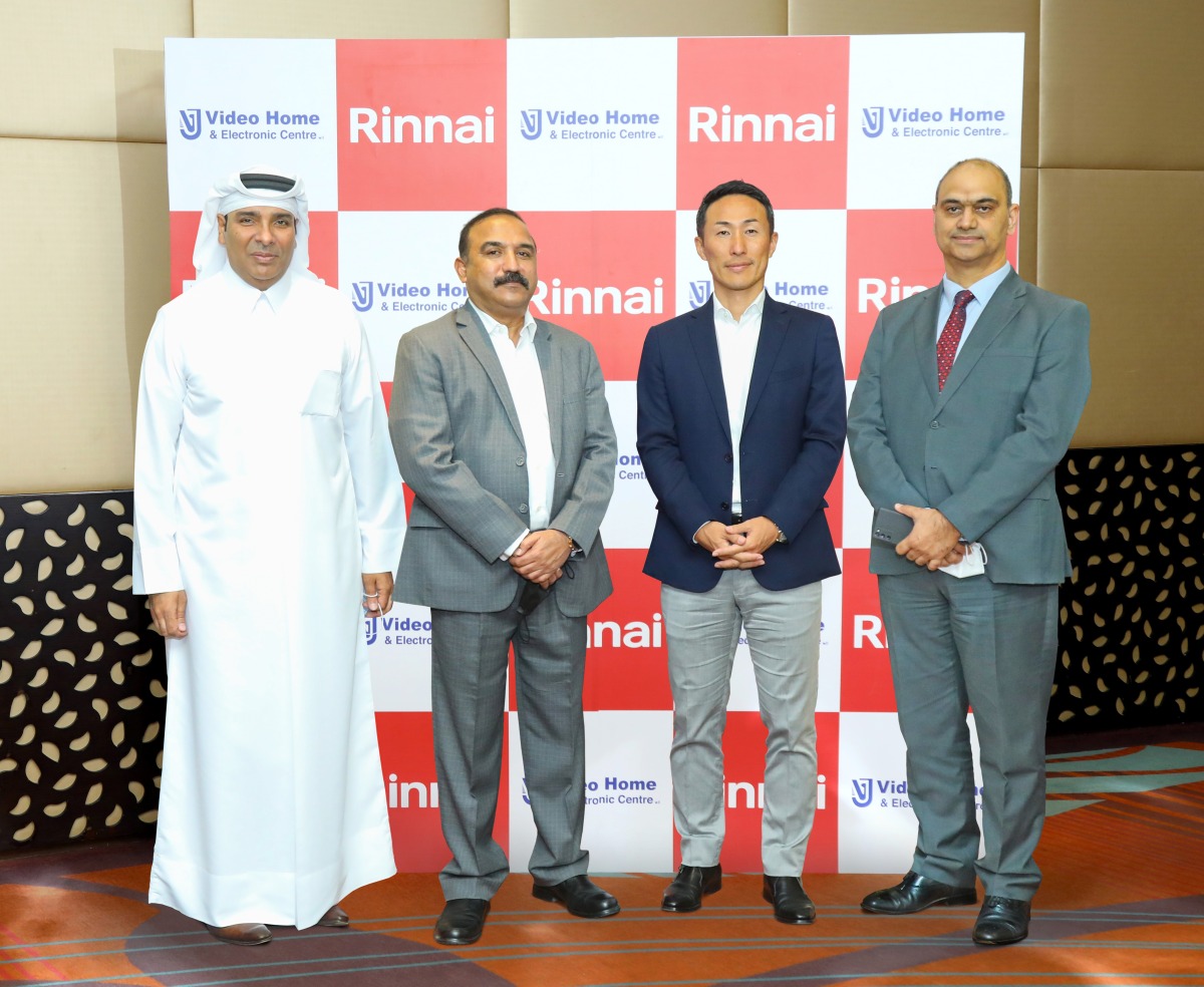 Sajed Jassim Mohammed Sulaiman, Vice-Chairman & Managing Director Video Home & Electronic Center; E K Ramakrishna, Head of International Business, Eros Group – Dubai; Takeshi Shinji, Branch Manager, Rinnai Middle East, and Rohit Pandit, Chief Operating Officer, Video Home & Electronic Center at the  ceremony.