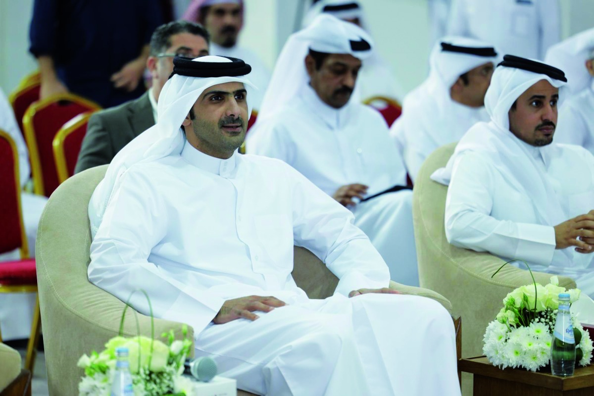 Minister of Culture H E Sheikh Abdulrahman bin Hamad Al Thani (left) during an event on the sidelines of Ramadan Book Fair,  yesterday.