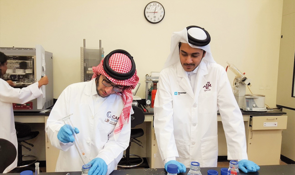 Qatar University college students during internship.