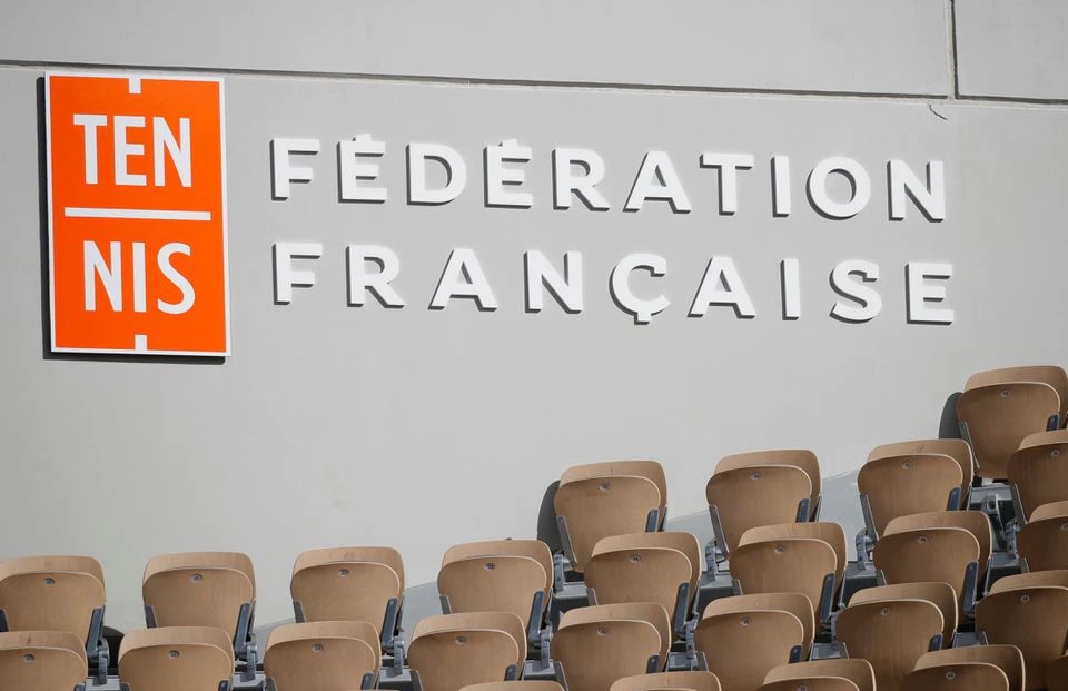 The logo of the French tennis Federation is seen at Roland-Garros stadium during the 2020 French tennis Open in Paris, France, October 7, 2020. Picture taken October 7, 2020. REUTERS/Charles Platiau