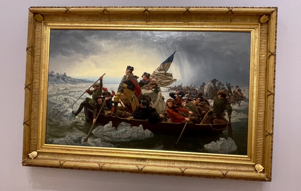 Emanuel Leutze's 'Washington Crossing the Delaware' painting set up for auction at Christie's on May 12, 2022, is seen in New York City, U.S. April 21, 2022. Picture taken April 21, 2022. REUTERS/Hussein Waaile