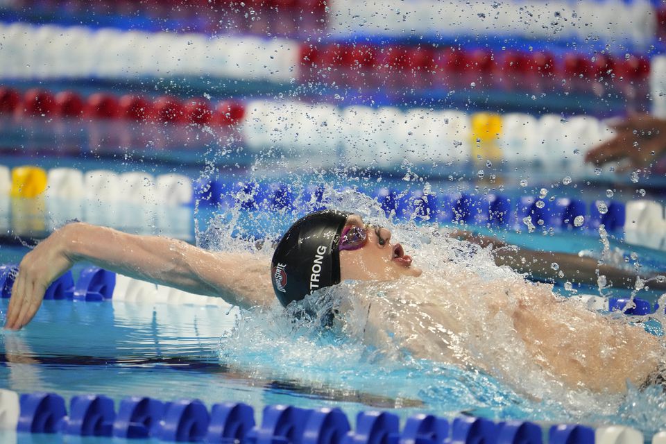 FILE PHOTO: Hunter Armstrong swims in the MenÕs 100m Backstroke Finals during the U.S. Olympic Team Trials Swimming competition at CHI Health Center Omaha. Mandatory Credit: Rob Schumacher-USA TODAY Sports

