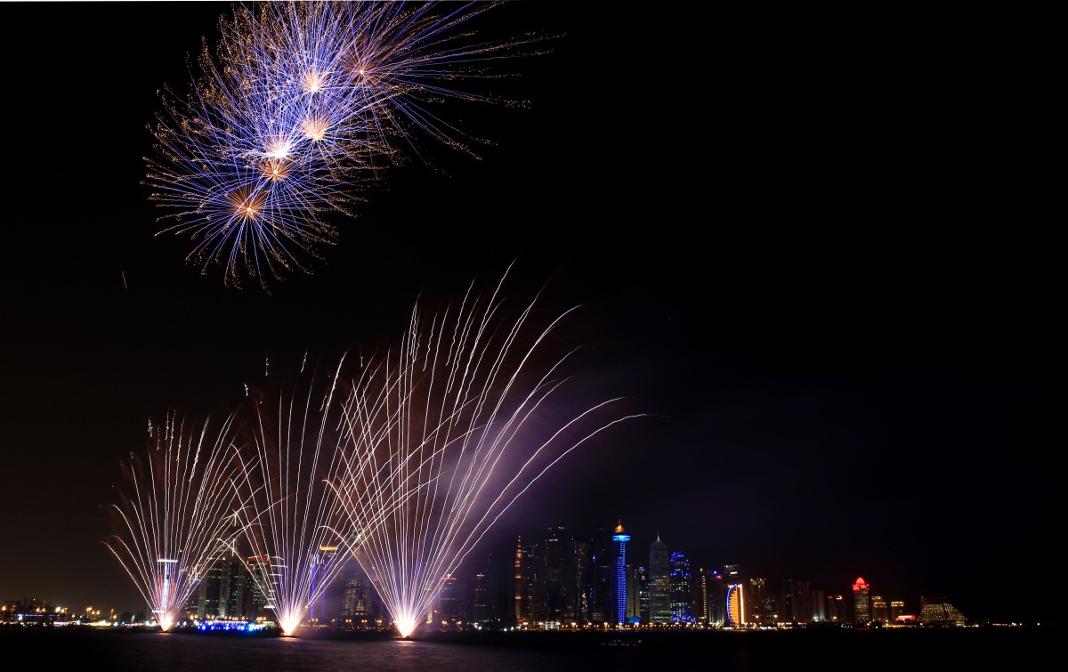 Fireworks display lighting up the sky over the Doha Corniche as part of the Eid celebrations, last night. Pic: Salim Matramkot/The Peninsula