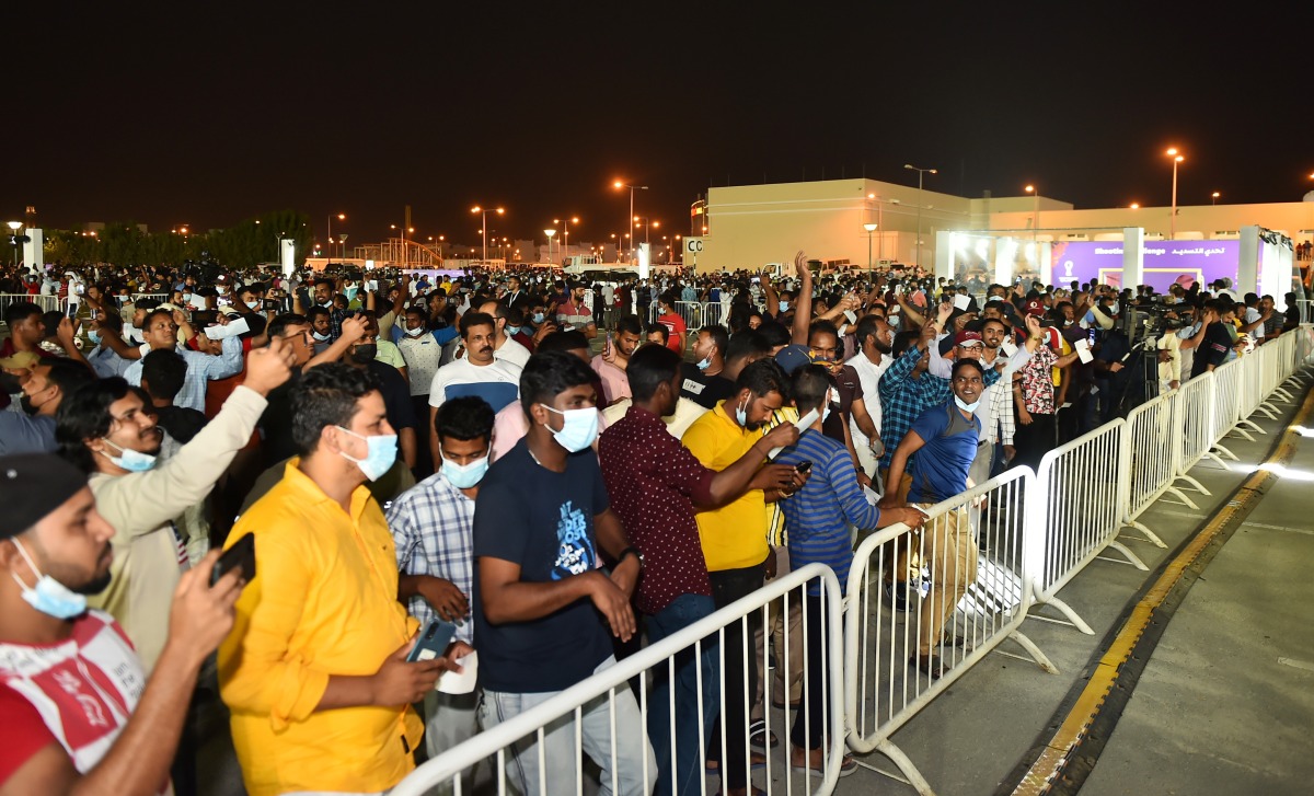 Crowd waiting to get a glimpse of the FIFA World Cup Original Trophy at the Industrial Area Cricket Stadium, yesterday. Pic: Abdul Basit