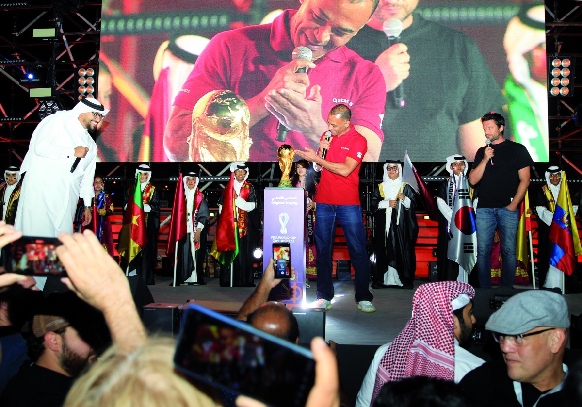 Former Brazilian footballer and SC Ambassador Cafu speaks about his FIFA World Cup triumphs as the Trophy Tour concludes in Doha, yesterday. Pic: Salim Matramkot/The Peninsula