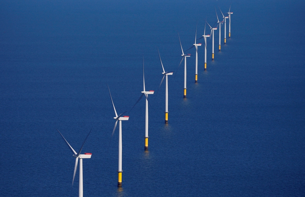 General view of the Walney Extension offshore wind farm operated by Orsted off the coast of Blackpool, Britain September 5, 2018. REUTERS/Phil Noble/File Photo