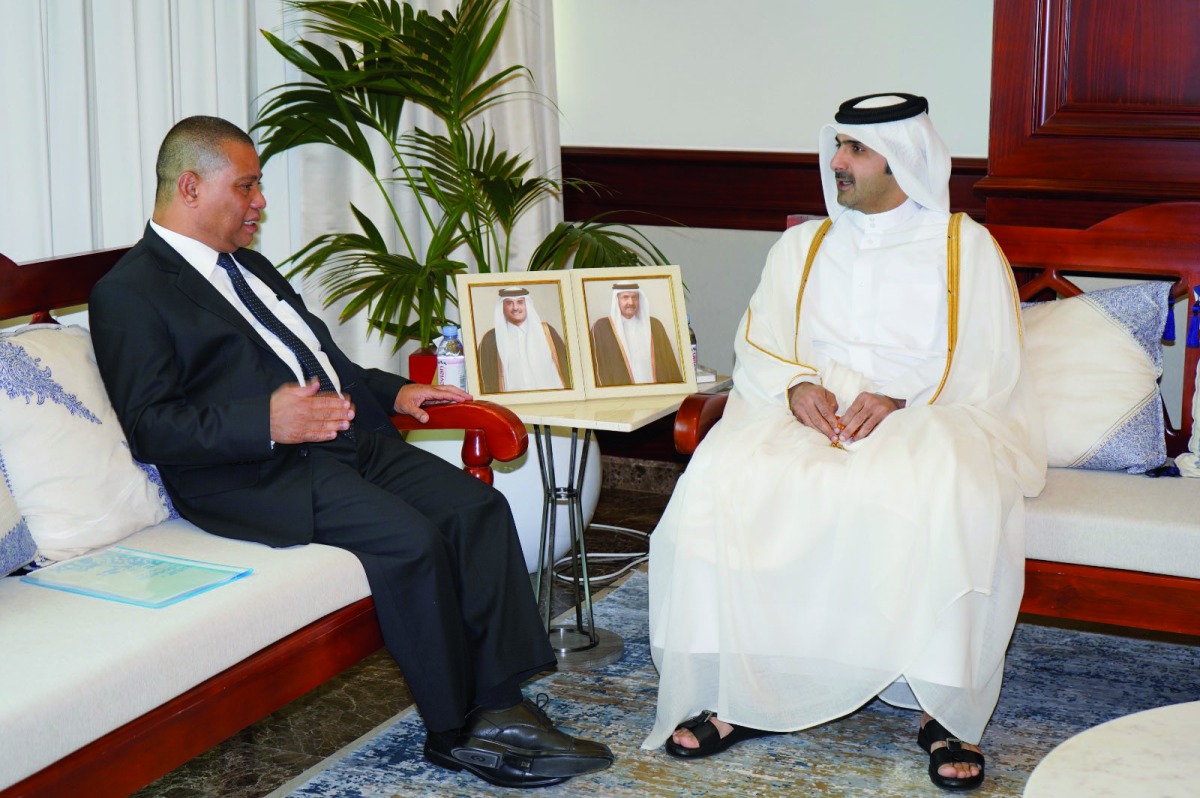 Minister of Culture H E  Sheikh Abdulrahman bin Hamad bin Jassim bin Hamad Al Thani meeting Indonesian Ambassador to Qatar, H E Ridwan Hassan. 
