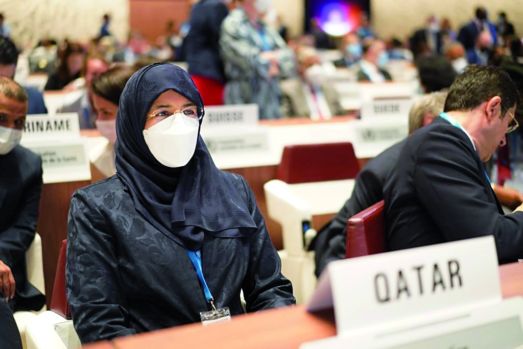 Minister of Public Health H E Dr. Hanan Mohammed Al Kuwari at the opening session of the 75th World Health Assembly.
