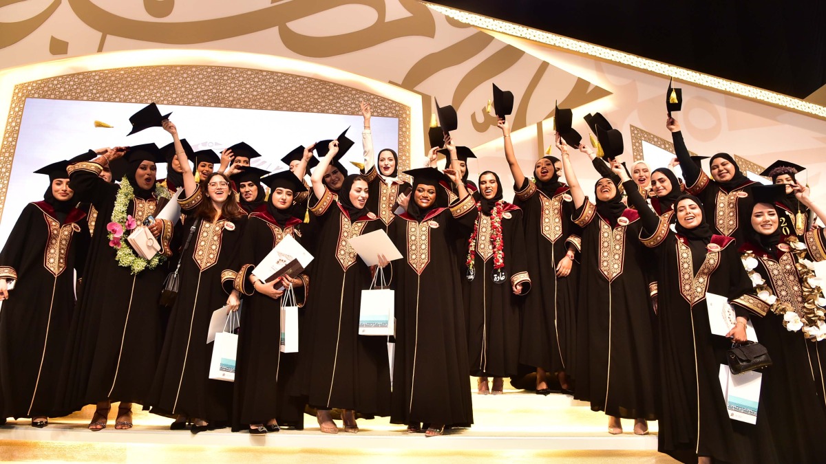 Students celebrating their graduation during a ceremony recently.