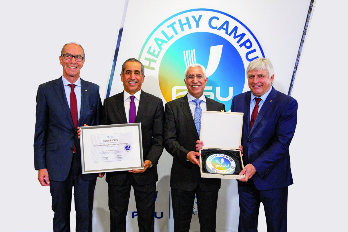 The ceremony was attended by Dr. Ibrahim Al Naemi, Undersecretary of the Ministry of Education and Higher Education and President of the Qatar Collegiate Sports Federation; Dr. Salem Al Naemi, UDST President, and Anthony Martin Manager of Sport and Wellness Division at the university.