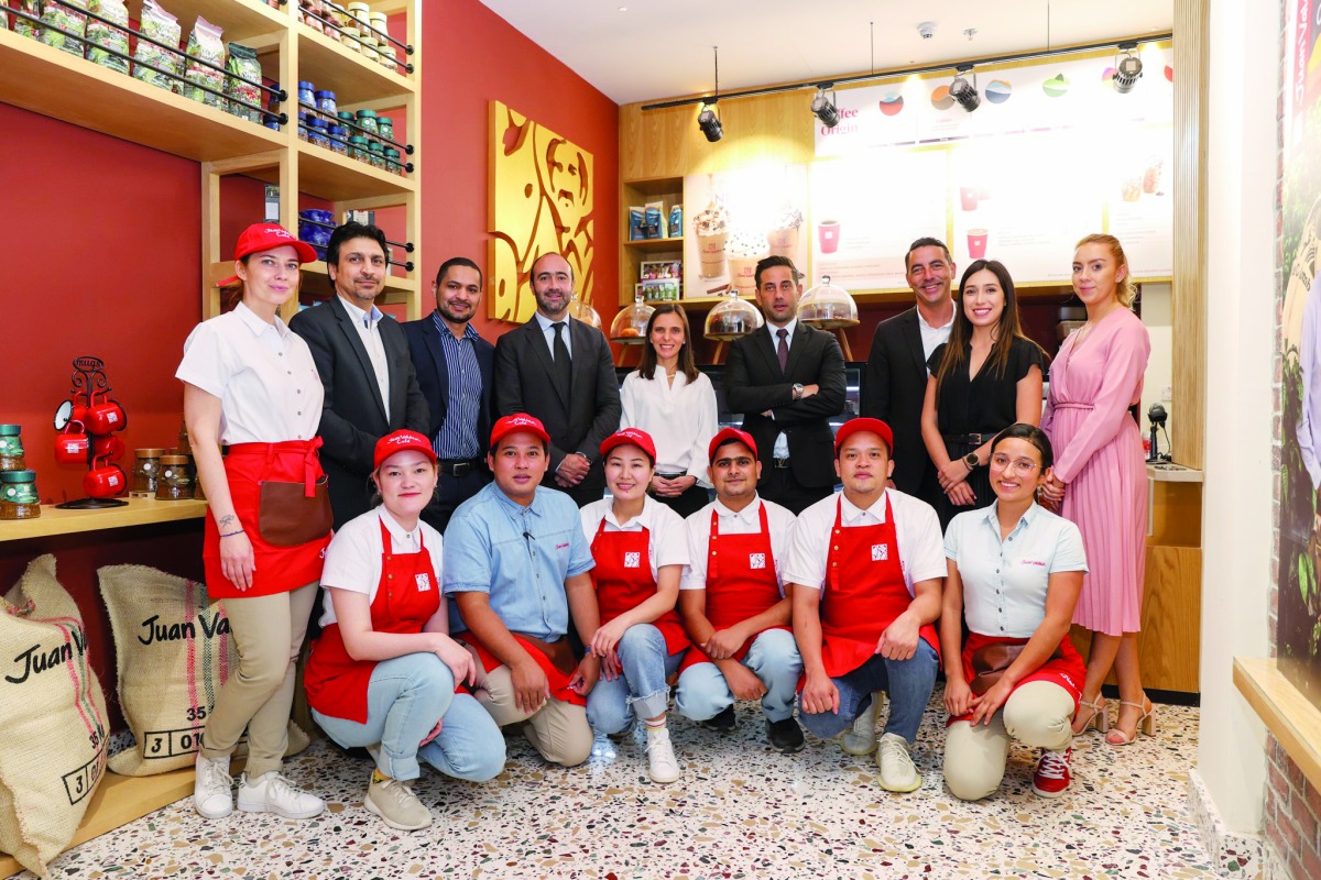 Officials and staff from Juan Valdez and Ali Bin Ali Hospitality, at the cafe’s branch in Katara Cultural Village, recently. 