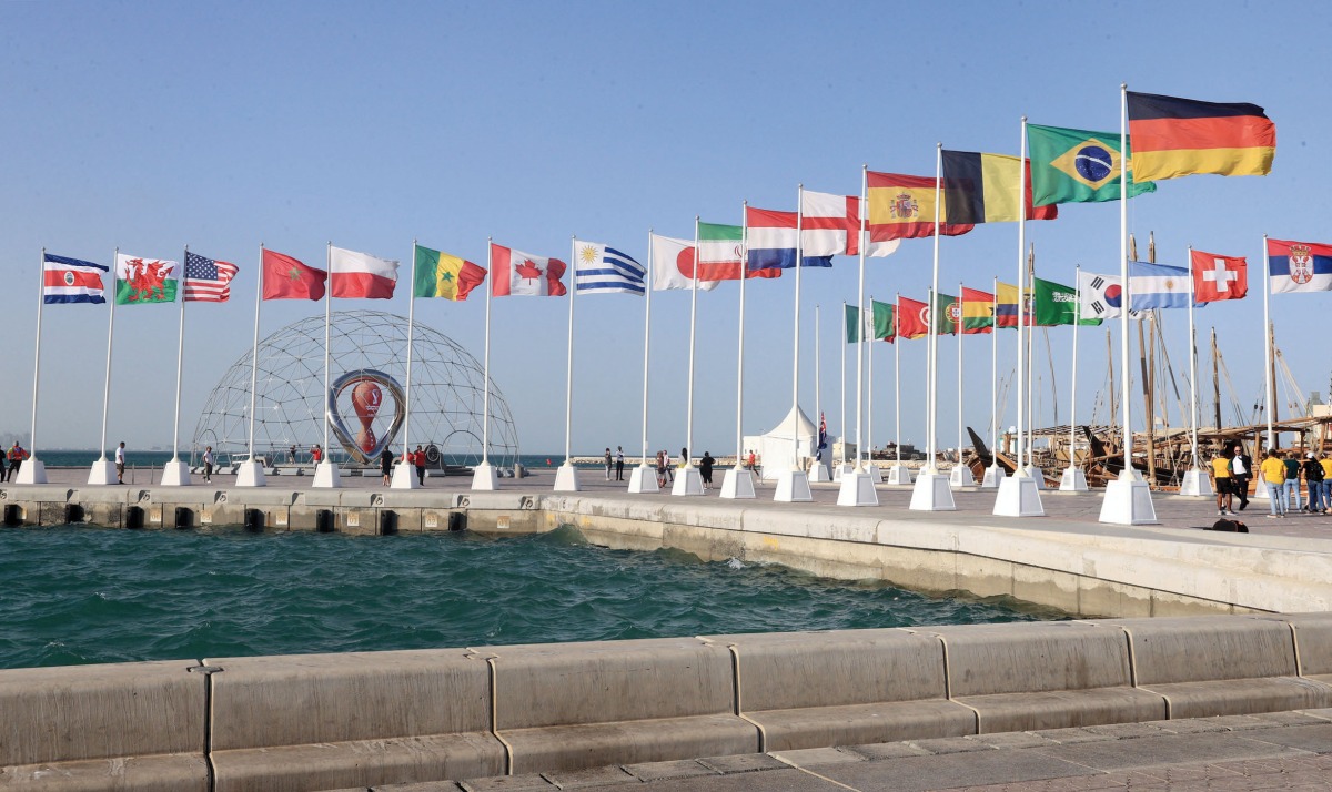 General view of the 2022 World Cup countdown clock and flags Reuters/Mohammed Dabbous
