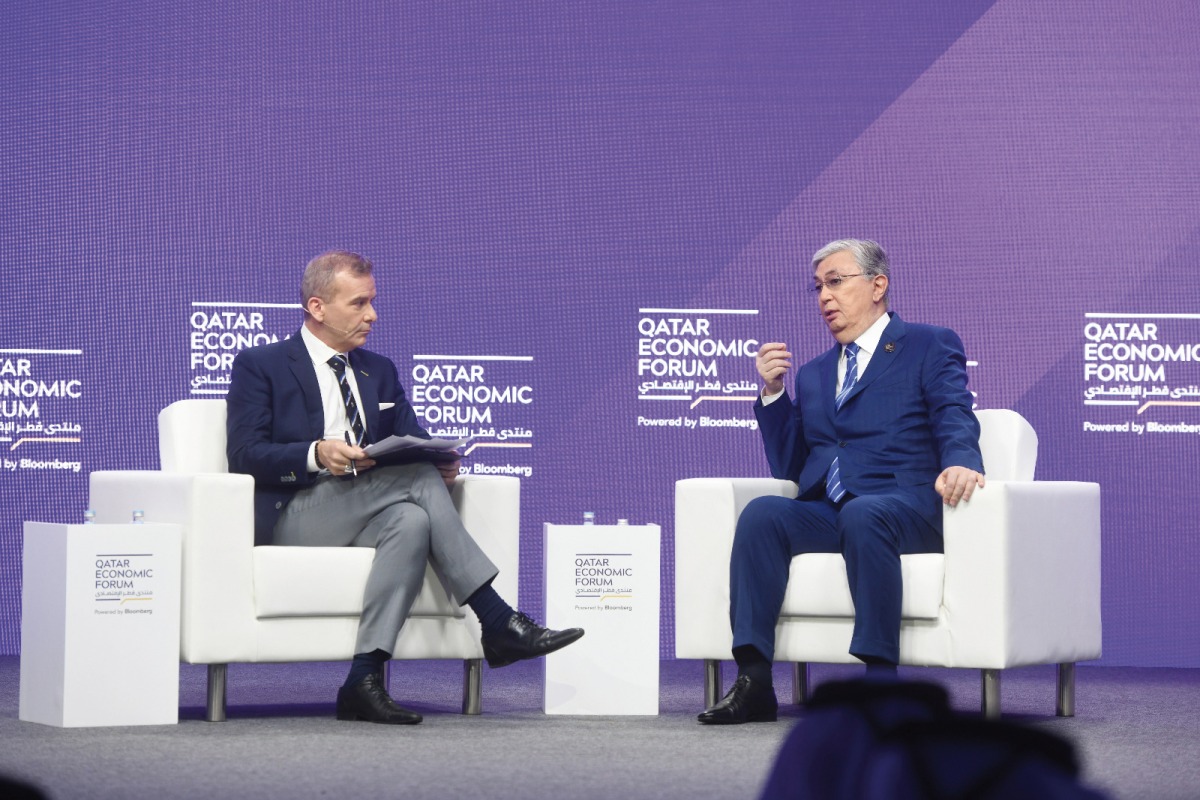 President of Kazakhstan H E Kassym-Jomart Tokayev (right) at the Qatar Economic Form.