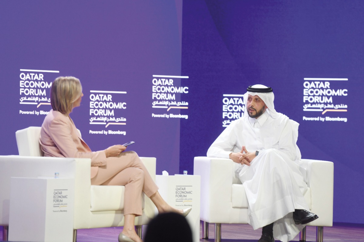 QIA CEO Mansoor Ebrahim Al Mahmoud speaking during a session at  Qatar Economic Forum, at Ritz Carlton Hotel Doha, yesterday. PIC: Amr Diab