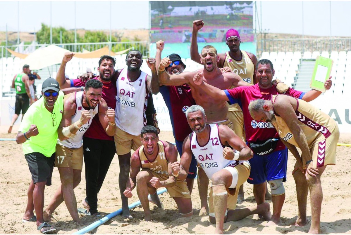 Qatar players and officials at the IHF Beach Handball Championship in Greece.