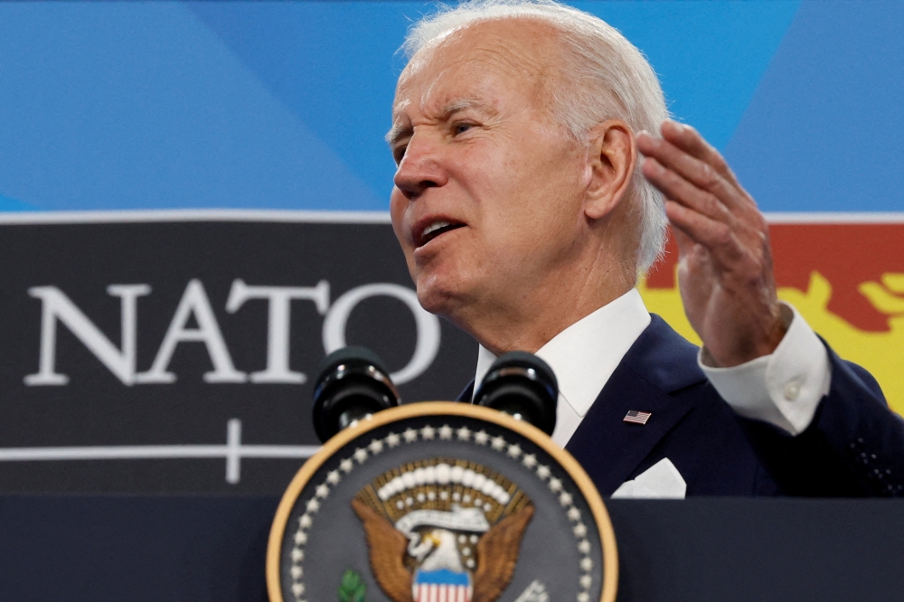 U.S. President Joe Biden holds a news conference before departing the NATO summit at the IFEMA arena in Madrid, Spain, on June 30, 2022. (Reuters/Jonathan Ernst)

