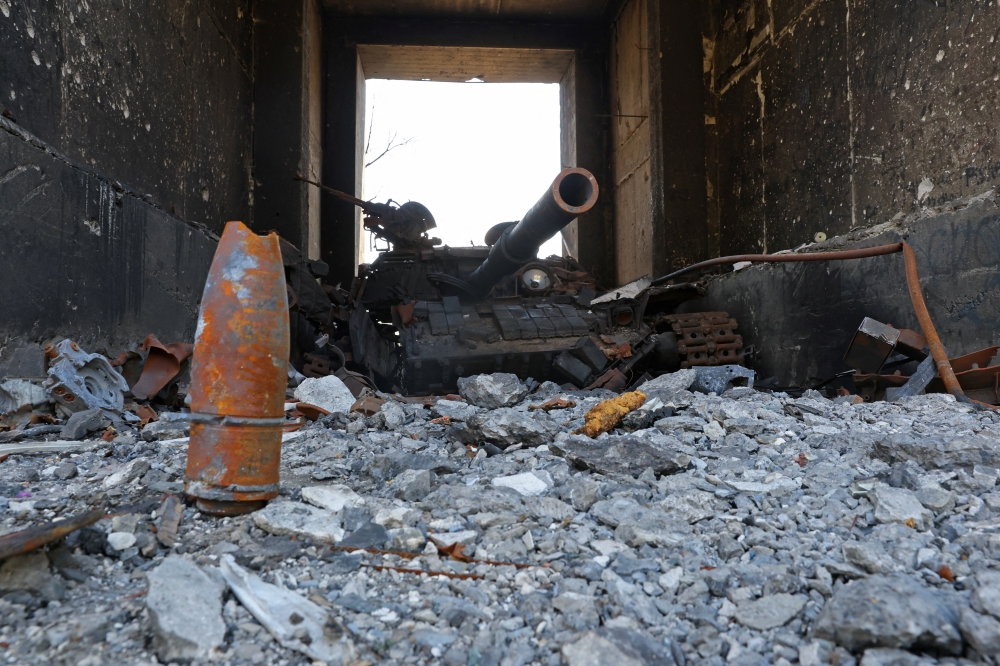 A view shows a destroyed tank during Ukraine-Russia conflict in the city of Sievierodonetsk in the Luhansk Region, Ukraine, on July 1, 2022. (Reuters/Alexander Ermochenko)