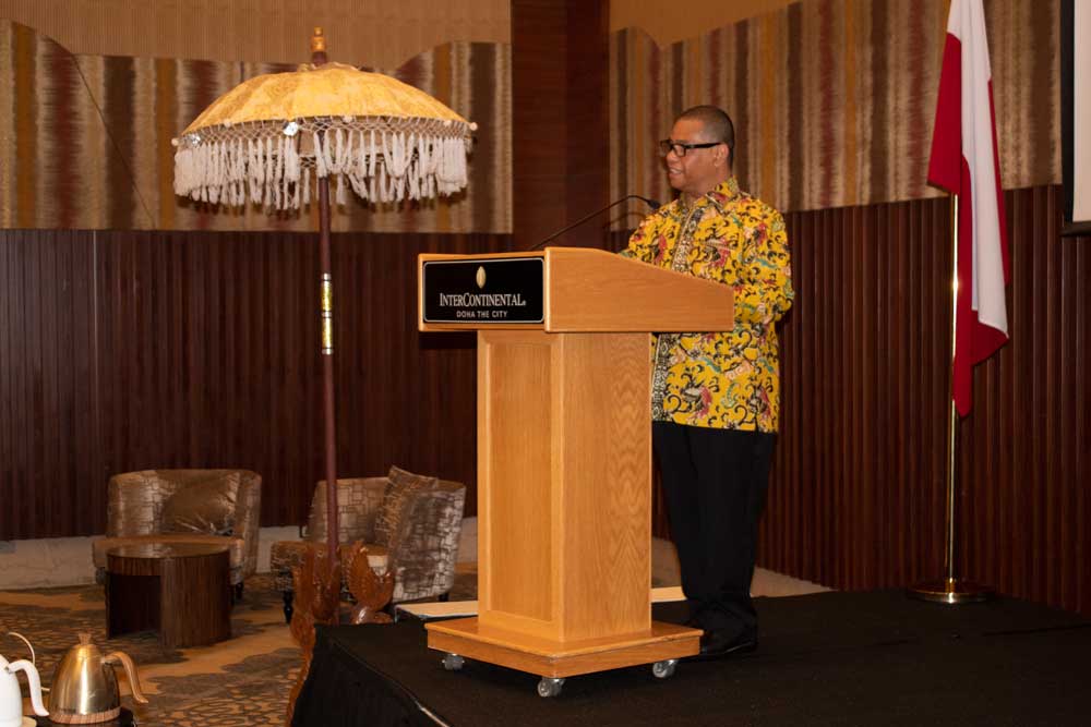 Indonesian Ambassador to Qatar, H E Ridwan Hassan, addressing the event.