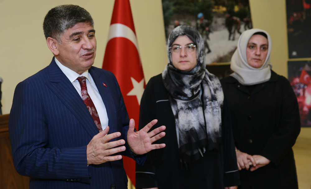 Ambassador of Türkiye to Qatar H E Dr. Mustafa Göksu talking to media on the anniversary of the July 15, 2016 failed coup attempt. The relatives of martyrs of failed coup are also seen in the picture. PIC: Rajan Vadakkemuriyil