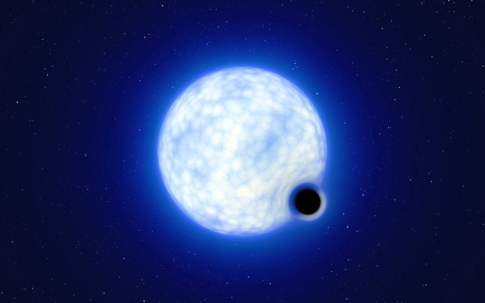 An artist’s impression showing what the binary star system VFTS 243 - containing a black hole and a large luminous star orbiting each other - might look like if we were observing it up close. (Reuters)

