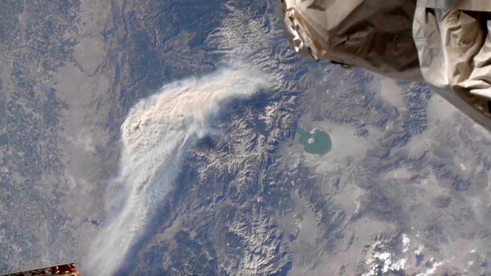 An aerial view from the International Space Station of the Oak Fire near Yosemite National Park, taken from above Yosemite Valley, California, U.S., July 22, 2022, in this screen grab taken from a handout video. NASA Handout via @ISSAboveYou/Handout via REUTERS