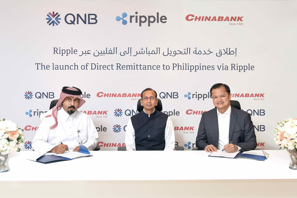 Adel Al Malki, General Manager QNB Group Retail Banking with officials during the launch of direct remittance service to the Philippines.