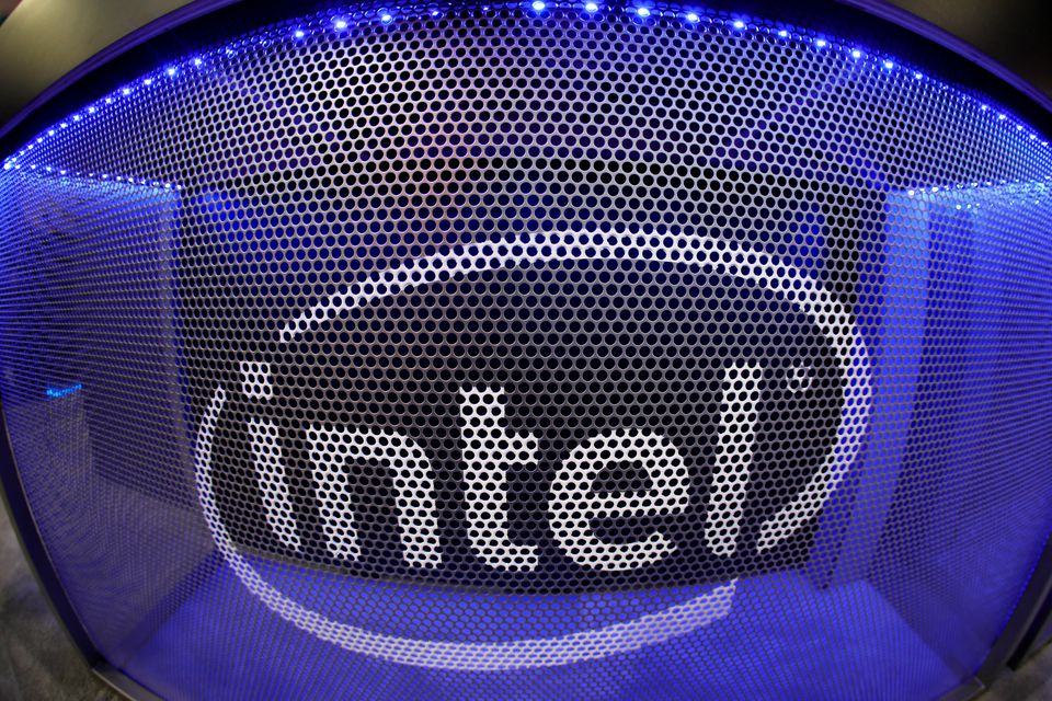 Computer chip maker Intel's logo is shown on a gaming computer display during the opening day of E3, the annual video games expo revealing the latest in gaming software and hardware in Los Angeles, California, U.S., June 11, 2019. REUTERS/Mike Blake/File Photo
