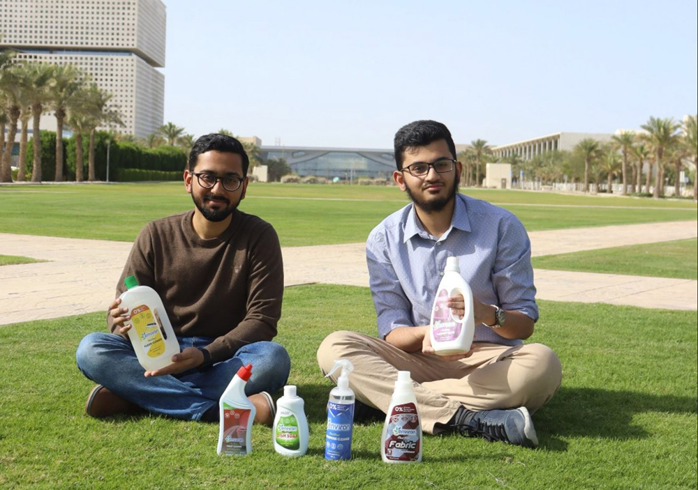 TAMU-Q alumni Arshad Ali and Safeer Hafeez with their products.