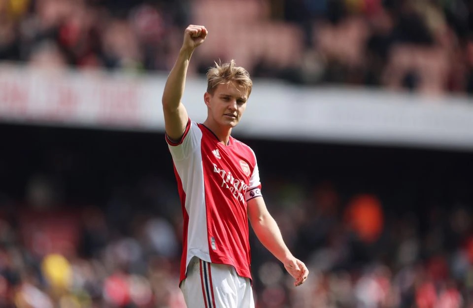 April 23, 2022 Arsenal's Martin Odegaard celebrates after the match Action Images via Reuters/Paul Childs

