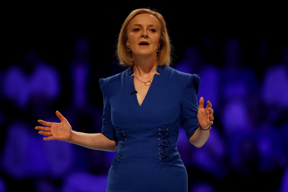 Conservative leadership candidate Liz Truss speaks during a hustings event, part of the Conservative party leadership campaign, in Exeter, Britain, August 1, 2022. REUTERS/Peter Nicholls