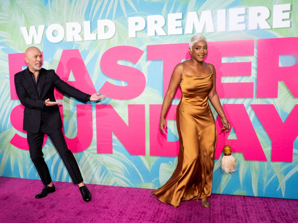 Executive producer and cast member Jo Koy and cast member Tiffany Haddish arrive for the world premiere of 'Easter Sunday', at the Chinese Theatre in Hollywood, Los Angeles, California, US, August 2, 2022. (REUTERS/Aude Guerrucci)