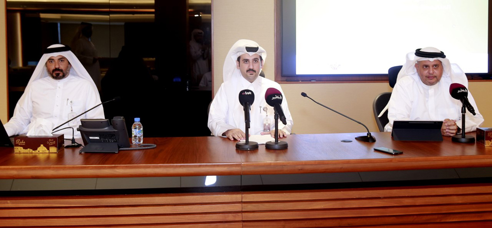 Nayef Al Hababi (centre), Director of Government Procurement Regulations at the Ministry of Finance, with other officials, addressing a press conference in Doha, yesterday. PIC: Rajan Vadakkemuriyil