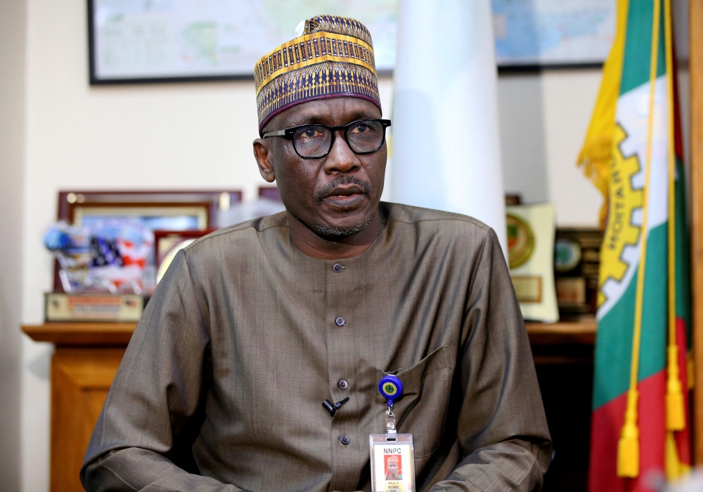 File Photo: The head of Nigeria's state oil company NNPC, Mele Kyari, speaks during an interview with Reuters in Abuja, Nigeria, August 7, 2019. (REUTERS/Afolabi Sotunde)