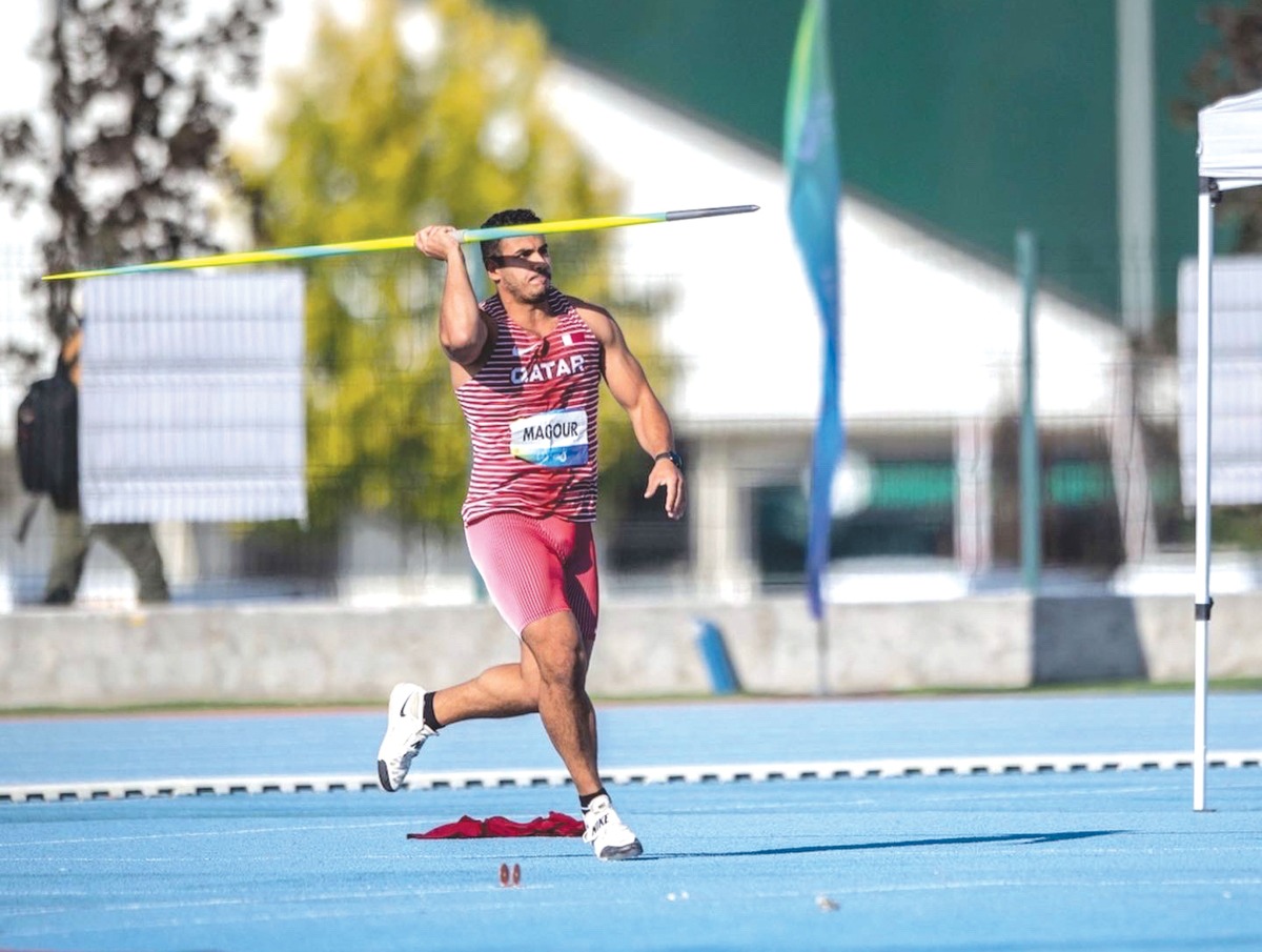 Qatars'Ahmed Majour  in action during the men's javelin throw final at the Konya Metropolitan Stadium in Konya, Turkiye, yesterday. RIGHT: Abdulrahman Hassan (right) in action during the men's 1,500m final.