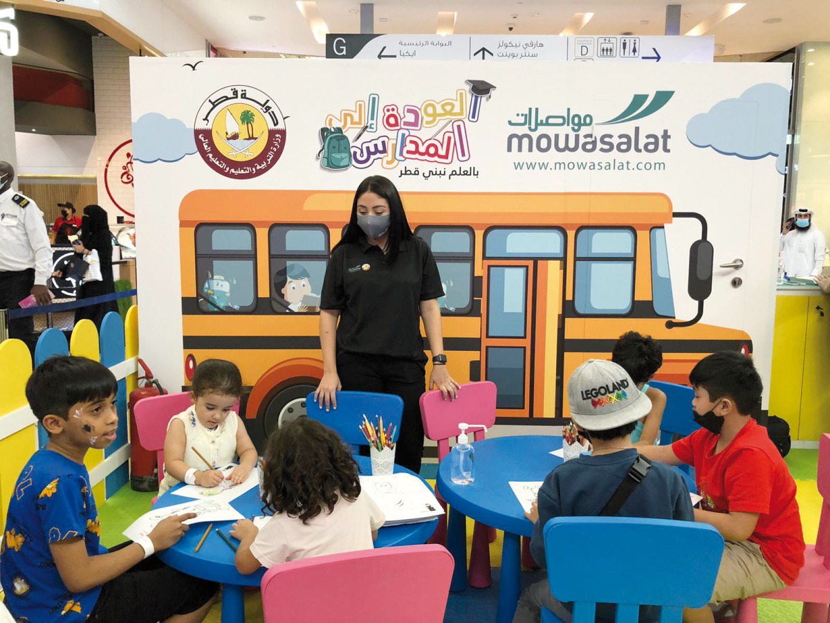 Students participating in the activities of back-to-school campaign at Doha Festival City, yesterday.