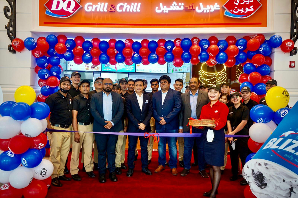 Anil Abraham CEO of Al Majed Jawad,  Anish Varghese Operation Manager of Dairy Queen Qatar,  Jabeer Seiyed Senior Finance Manager of Al Majed Jawad, and  Nidin Chandran, Marketing Manager of Al Majed Jawad, along with DQ Qatar team during the opening of their eighth outlet in Qatar. 