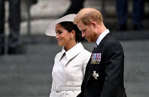 Britain's Prince Harry and his wife Meghan, Duchess of Sussex, leave after the National Service of Thanksgiving held at St Paul's Cathedral as part of celebrations marking the Platinum Jubilee of Britain's Queen Elizabeth, in London, Britain, June 3, 2022. REUTERS/Dylan Martinez