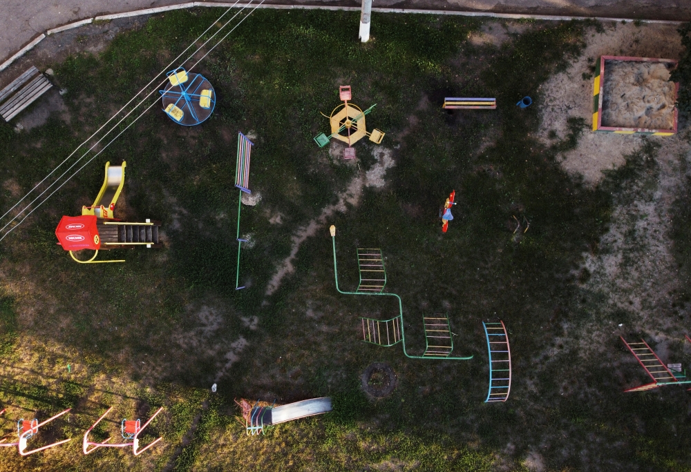 A view of an empty playground at a residential area, as Russia's invasion of Ukraine continues, in Kramatorsk , Donetsk region Ukraine, August 17, 2022. Almost two of every three children have been displaced by war according to UNICEF back in June. (REUTERS/Nacho Doce)