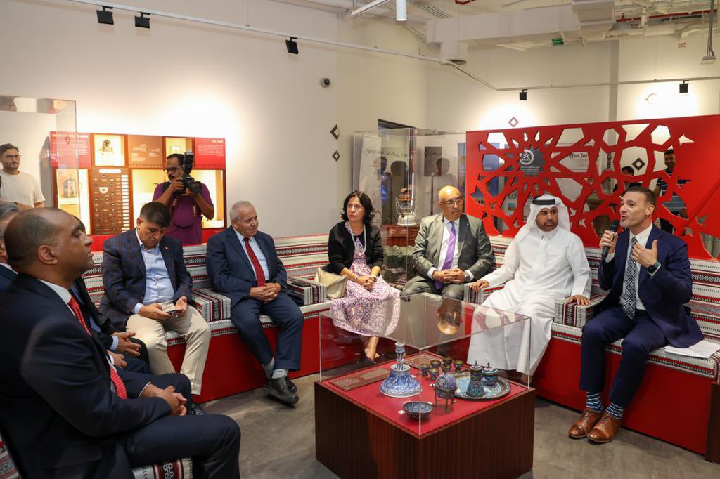 Katara General Manager Prof. Dr. Khalid bin Ibrahim Al Sulaiti, Unesco Gulf States and Yemen Office Director Dr. Salah Khaled, FBQ Museum Director Claudio Cravero, along with other dignitaries during the opening of “Coffee for Two – Cultures in Dialogue” exhibition in Katara.