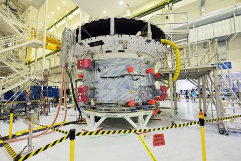 NASA's Orion service module for the Artemis 2 mission stands in the Operations and Checkout Building during a media tour at Cape Canaveral, Florida, U.S. August 28, 2022. REUTERS/Steve Nesius